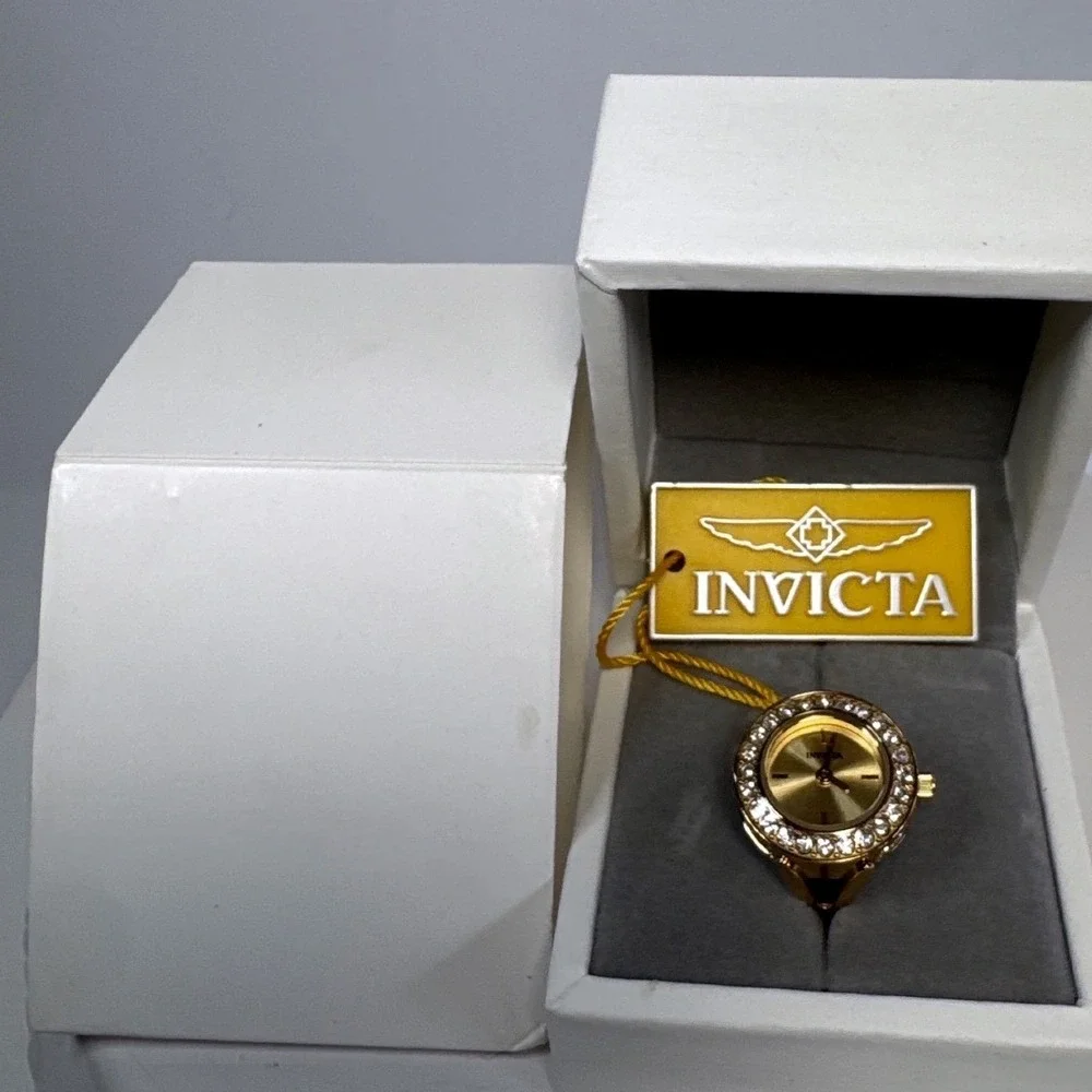 Invicta Angel Ring Watch Womens Gold New Crystal Bezel 234804 Adjustable